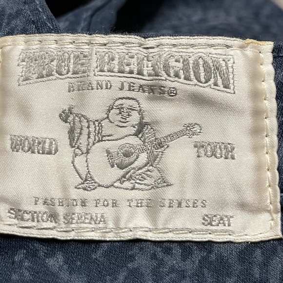 True Religion Serena navy/ blue marbling leggings / silver logo patch size 25 - Picture 7 of 11